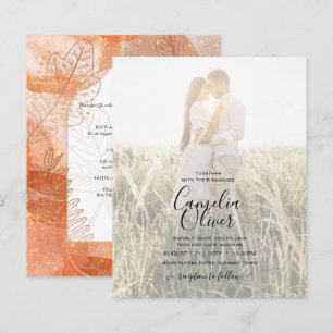 Modern Fall Terracotta Orange Leaf Wedding Invite