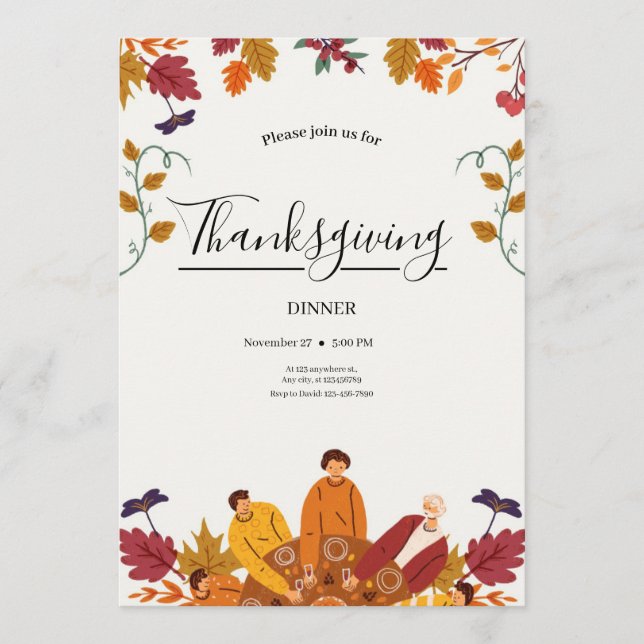 Modern Fall Thanksgiving Dinner Invitation (Front)