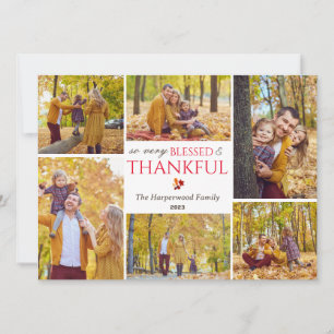 Modern Fall thanksgiving family photo collage Holiday Card