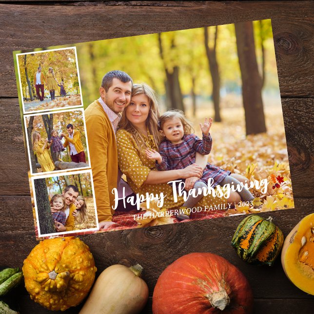 Modern Fall thanksgiving family photo collage Holiday Card (Creator Uploaded)