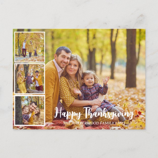 Modern Fall thanksgiving family photo collage  Holiday Postcard (Front)