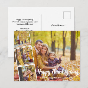 Modern Fall thanksgiving family photo collage Holiday Postcard