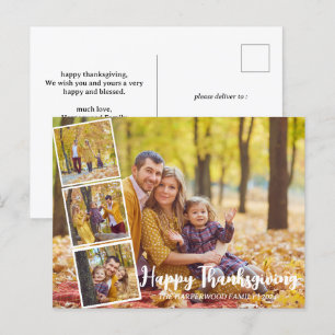 Modern Fall thanksgiving family photo collage Holiday Postcard
