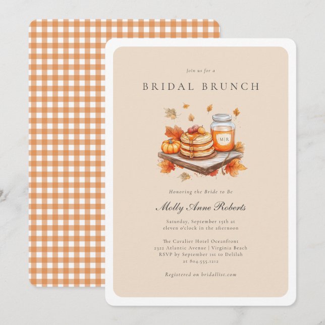Modern Fall Watercolor Bridal  Brunch Invitation (Front/Back)