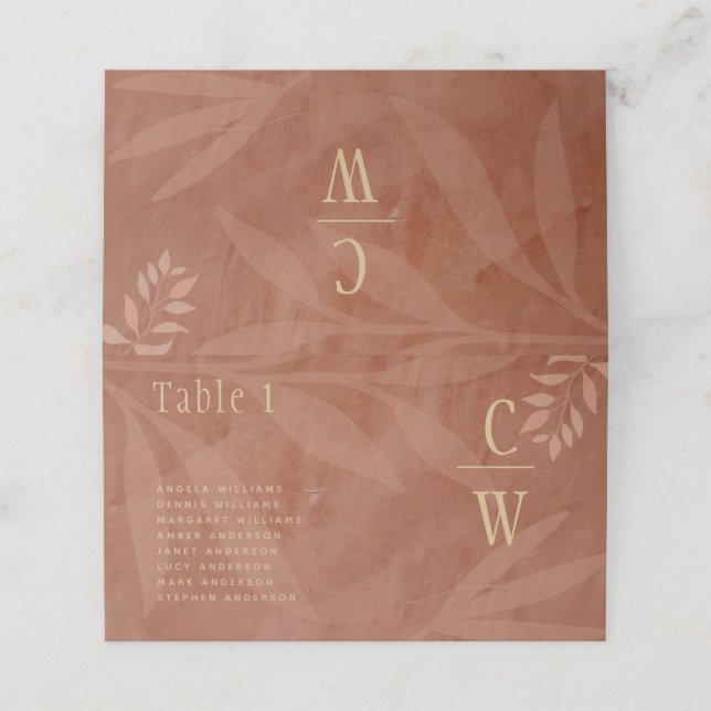 Modern FALL Wedding Terracotta Gold Leaves Place Card (Outside Unfolded)