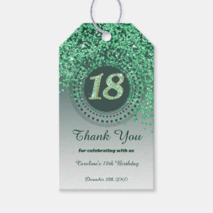 Modern Falling Green Glitter 18th Birthday Gift Tags