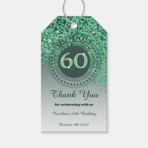 Modern Falling Green Glitter 60th Birthday Gift Tags