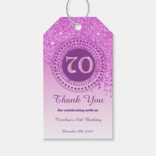 Modern Falling Pink Glitter 70th Birthday Gift Tags