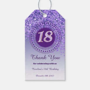 Modern Falling Purple Glitter 18th Birthday Gift Tags