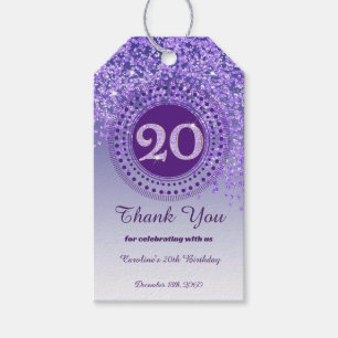 Modern Falling Purple Glitter 20th Birthday Gift Tags