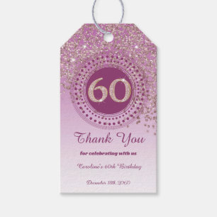 Modern Falling Rose Gold Glitter 60th Birthday Gift Tags