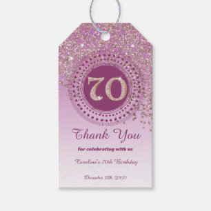 Modern Falling Rose Gold Glitter 70th Birthday Gift Tags