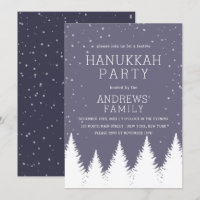 Modern Falling Snow Winter Trees Hanukkah Party
