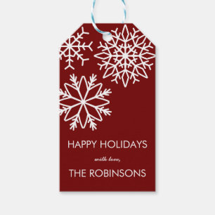 Modern Falling snowflakes  Holiday red Gift Tags