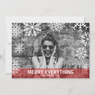 Modern Falling snowflakes red  Holiday YOUR  PHOTO Card