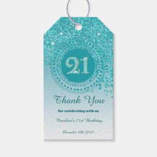 Modern Falling Teal Blue Glitter 21st Birthday Gift Tags