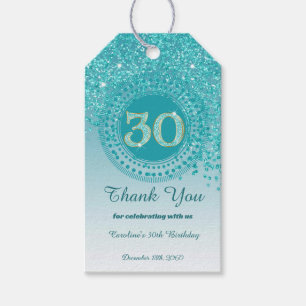 Modern Falling Teal Blue Glitter 30th Birthday Gift Tags
