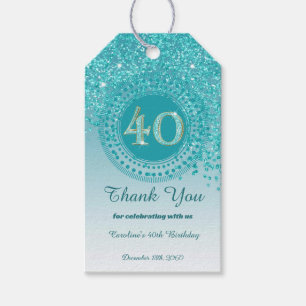 Modern Falling Teal Blue Glitter 40th Birthday Gift Tags