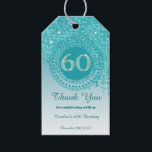 Modern Falling Teal Blue Glitter 60th Birthday Gift Tags<br><div class="desc">Elegant Falling Teal Blue Glitter with a unique teal blue number 60 framed with modern circular dots and lines.</div>