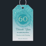 Modern Falling Teal Blue Glitter 60th Birthday Gift Tags<br><div class="desc">Elegant Falling Teal Blue Glitter with a unique teal blue number 60 framed with modern circular dots and lines.</div>