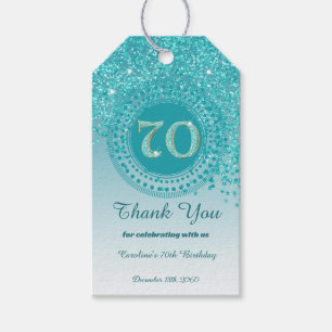 Modern Falling Teal Blue Glitter 70th Birthday Gift Tags