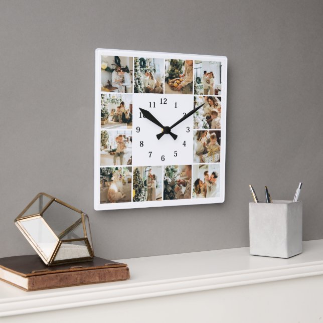 Modern Family 12 Photo Collage White Keepsake Square Wall Clock (Office)