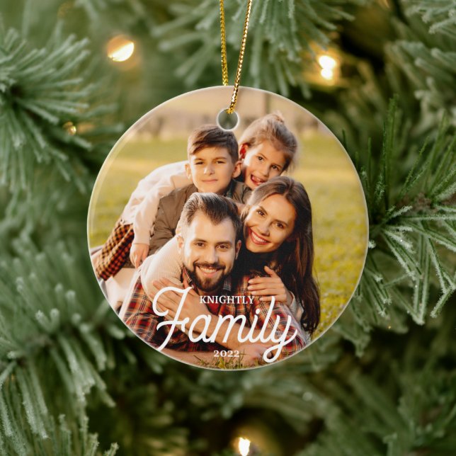 Modern Family 2 Photo Name Custom Colour Ceramic Ornament (Tree)