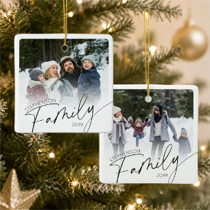Modern Family 2 Photos Script Overlay Ceramic Ornament