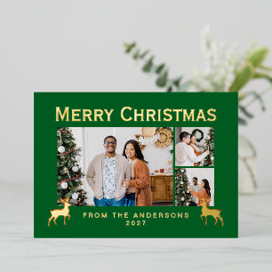 Modern Family 3 Photo Collage Elegant Christmas Foil Holiday Card