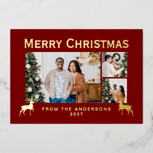 Modern Family 3 Photo Collage Elegant Christmas Foil Holiday Card