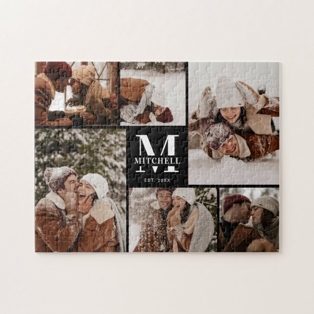 Modern Family 6 Photo Collage Black Keepsake Jigsaw Puzzle (Horizontal)
