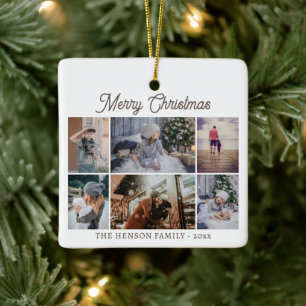 Modern Family 6 Photo Collage Merry Christmas Ceramic Ornament