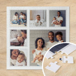 Modern Family 6 Square Photo Collage Jigsaw Puzzle<br><div class="desc">Add six of your favourite family photos to create a beautiful unique photo collage puzzle with one larger focal image and 5 smaller squares around it. Use the design tools to upload more photos, add text and customize the fonts and colours to create your own one of a kind family...</div>