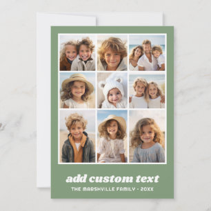Modern Family 9 Photo Collage Sage Green - Minimal Holiday Card