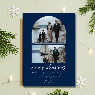 Modern Family Beach Nautical Christmas Photo Blue Holiday Card