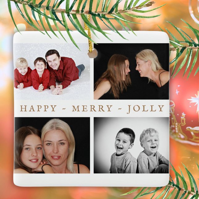 Modern Family Christmas Photo Collage Ceramic Ornament (Creator Uploaded)