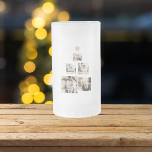 Modern Family Christmas Tree Photo With Star Frosted Glass Beer Mug
