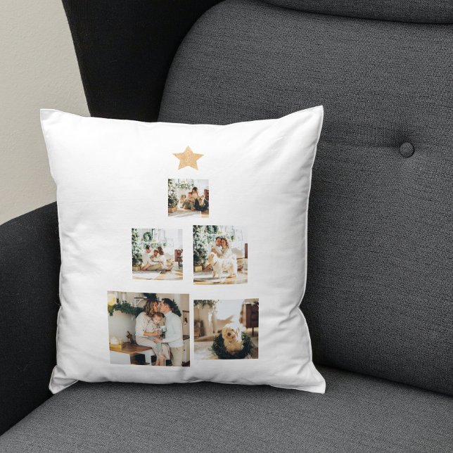 Modern Family Christmas Tree Photo With Star Throw Pillow (Creator Uploaded)
