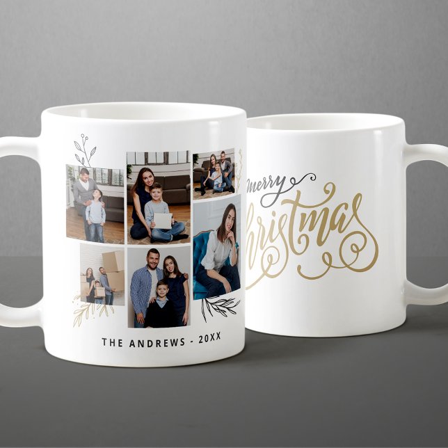 Modern Family Collage Photo Christmas Typography Coffee Mug (Creator Uploaded)