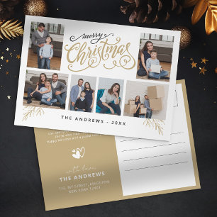 Modern Family Collage Photo Christmas Typography Holiday Postcard