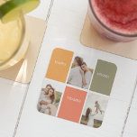 Modern Family Collage Photo | Happy Thanksgiving Glass Coaster<br><div class="desc">Best Gift For Your Friends And Family,  Personalized Thanksgiving Three Photo And Text With Autumn Colours. Happy Thanksgiving</div>