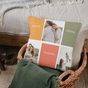 Modern Family Collage Photo Happy Thanksgiving  Throw Pillow