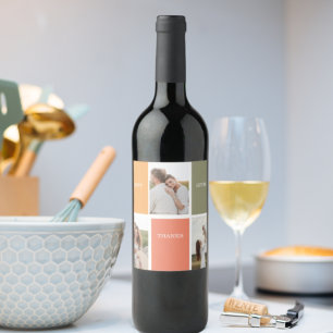 Modern Family Collage Photo Happy Thanksgiving Wine Label