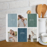 Modern Family Collage Photo | Love Live Here  Cutting Board<br><div class="desc">Introducing the "Modern Family Collage Photo | Love Live Here" gift—a beautiful and personalized keepsake that celebrates the love and warmth of your family. This unique collage photo is a perfect addition to your home decor, capturing cherished moments and memories that define your family's unique journey.The "Love Live Here" inscription...</div>