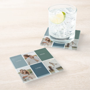 Modern Family Collage Photo   Love Live Here  Glass Coaster