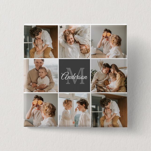Modern Family Collage Photo & Personalized Gift 2 Inch Square Button (Front)