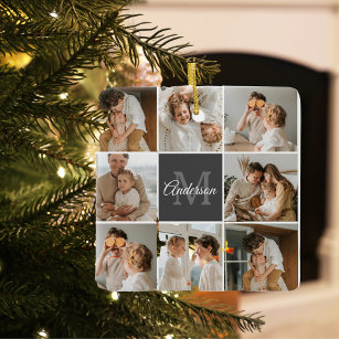Modern Family Collage Photo & Personalized Gift Ceramic Ornament