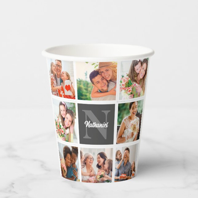 Modern Family Collage Photo & Personalized Gift Paper Cups (Front)