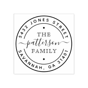 Modern Family Cursive Round Return Address Rubber Stamp