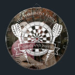 Modern Family Custom Name Wedding Photo Dartboard<br><div class="desc">The Modern Family Custom Name Wedding Photo Dart Board combines entertainment with personal flair, featuring a contemporary design that highlights a photo of your choice alongside the couple's name and wedding date. This customized dartboard makes a fantastic centerpiece for wedding festivities or a unique keepsake to celebrate the special day....</div>